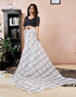 Vasthrlay Chanderi Printed White Saree With Unstitched Blouse Piece