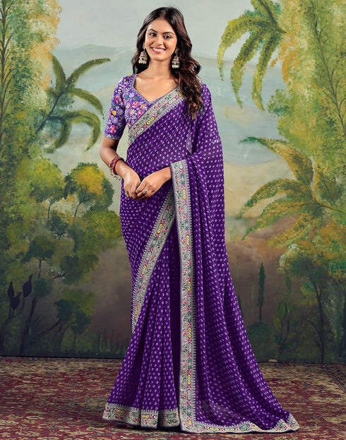 Vasthrlay Georgette Embroidery Unstitched Purple Saree