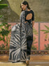 Vasthrlay Womens Printed Black Saree With Unstitched Blouse Piece