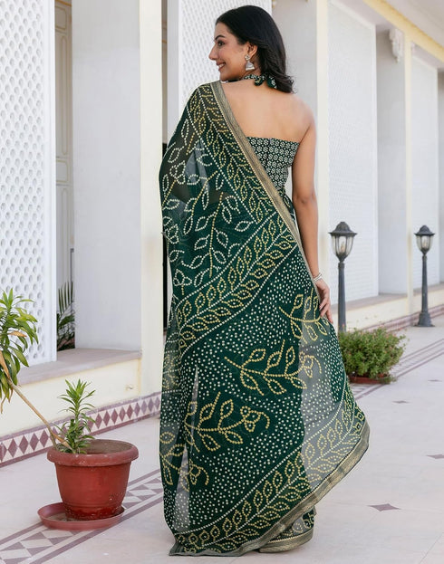 Vasthrlay Georgette Bandhani Unstitched Red Saree