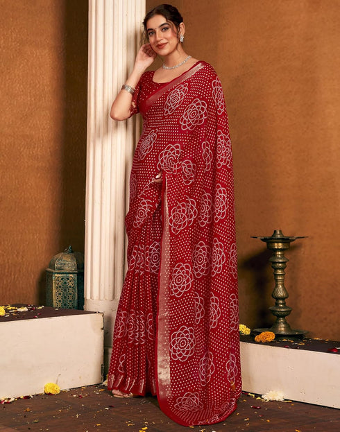 Vasthrlay Chiffon Bandhani Unstitched Dark Green Saree