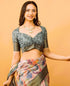 Vasthrlay Multicolour Geometric Print Polyester Saree With Dull Gold Zari Border And Unstitched Blouse Piece