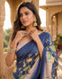 Vasthrlay Womens Printed Unstitched Navy Blue Saree
