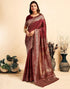 Vasthrlay Kanjivaram Banarasi Wedding Maroon Saree With Unstitched Blouse Piece