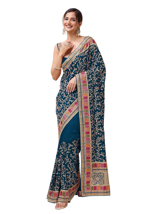 Vasthrlay Vichitra Embroidery Pink Ethnic Wear