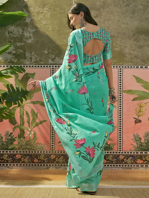 Vasthrlay Womens Printed Unstitched White Saree