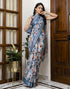 Vasthrlay Womens Cotton Teal Blue Saree With Unstitched Blouse Piece