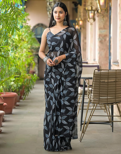 Vasthrlay Chiffon Bandhani Unstitched Olive Green Saree