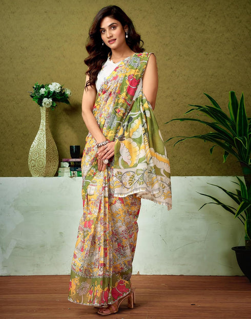 Vasthrlay Chanderi Printed Unstitched Blue Saree