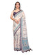 Vasthrlay Cream Floral Printed Design Linen Saree With Solid Unstitched Linen Blouse Piece