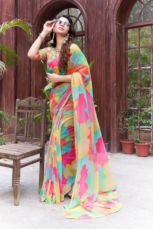 Vasthrlay Georgette Sequence White Ethnic Wear
