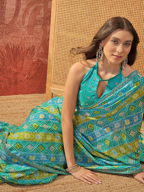 Vasthrlay Chiffon Bandhani Unstitched Purple Saree
