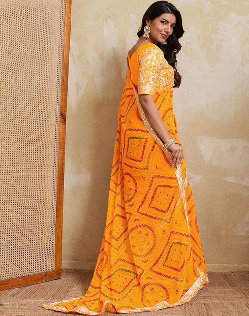 Vasthrlay Georgette Embroidery Unstitched Red Saree
