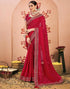 Vasthrlay Bandhani Embroidery Red Saree With Unstitched Blouse Piece