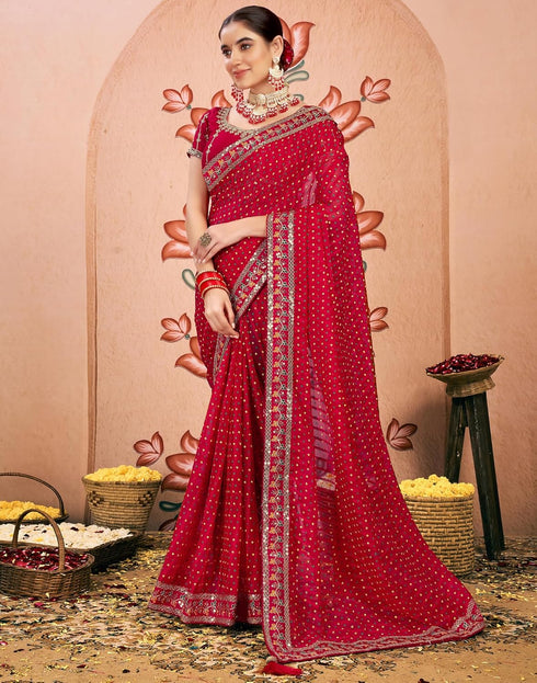 Vasthrlay Bandhani Embroidery Unstitched Rama Green Saree