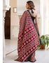 Vasthrlay Womens Printed Black And Maroon And Beige Saree With Unstitched Blouse Piece