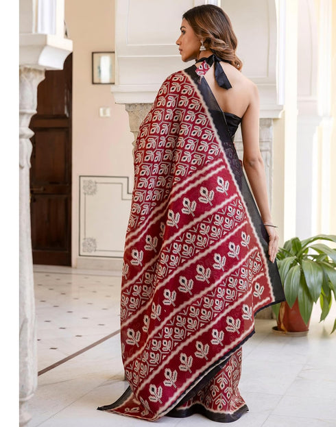 Vasthrlay Womens Printed Unstitched Maroon Saree