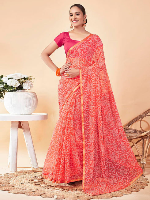 Vasthrlay Chiffon Bandhani Unstitched Peach Saree