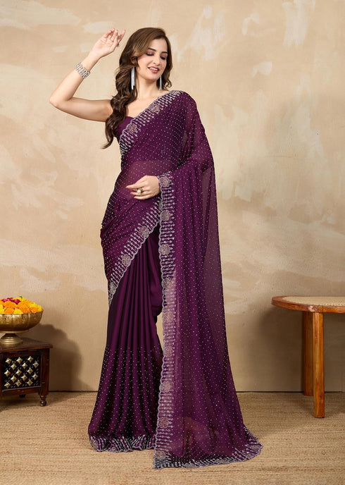 Vasthrlay Siroski Unstitch Purple Ethnic Wear