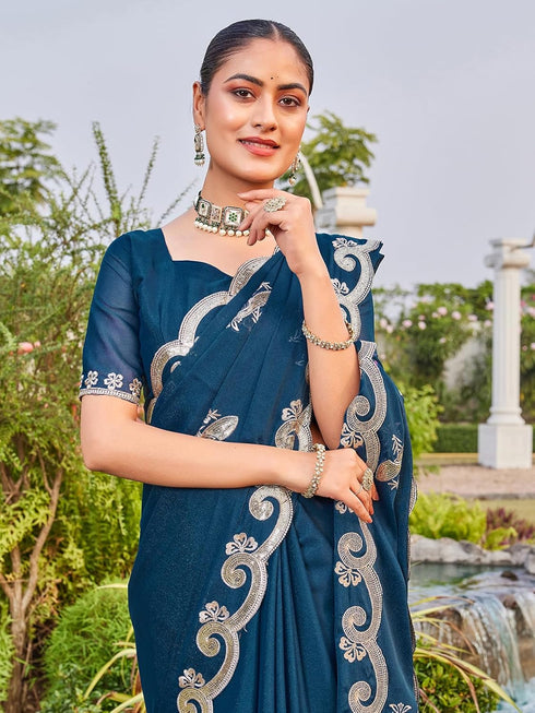 Vasthrlay Georgette Embroidery Dark Saree