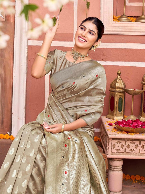 Vasthrlay Banarasi Weaving Peach Saree