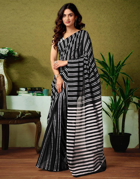 Vasthrlay Chanderi Printed Unstitched Blue Saree