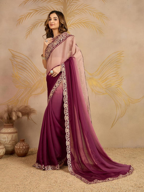 Vasthrlay Chiffon Embroidery Unstitched Turquoise Ethnic Wear