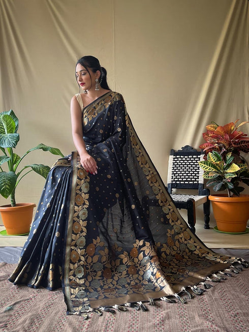 Vasthrlay Kanjivaram Banarasi Jacquard Unstitched Saree