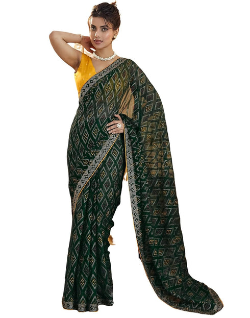 Vasthrlay Georgette Bandhani Unstitched Red Saree
