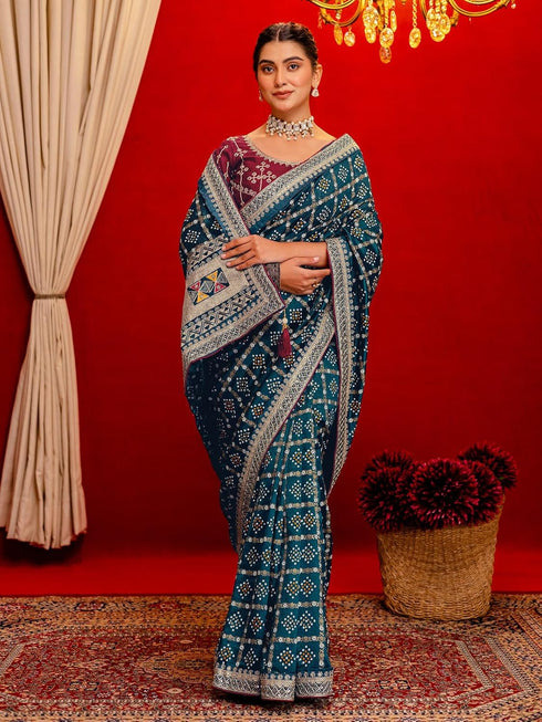 Vasthrlay Georgette Embroidery Coral Saree