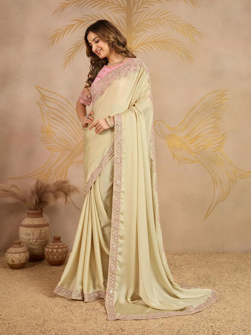 Vasthrlay Embroidery Unstitched Beige Ethnic Wear