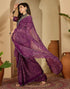Vasthrlay Georgette Embroidery Purple Saree With Unstitched Blouse Piece