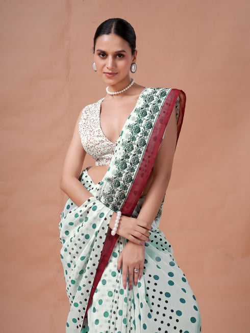 Vasthrlay Red Unstitched Saree