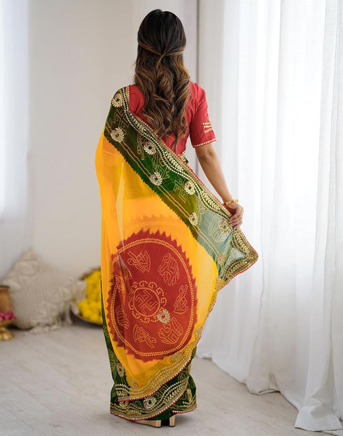 Vasthrlay Georgette Bandhani Unstitched Maroon Saree