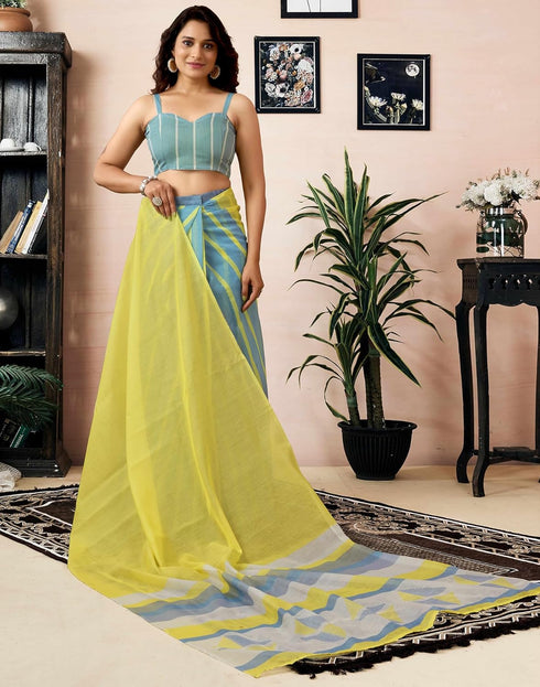 Vasthrlay Chanderi Printed Unstitched Off White Saree