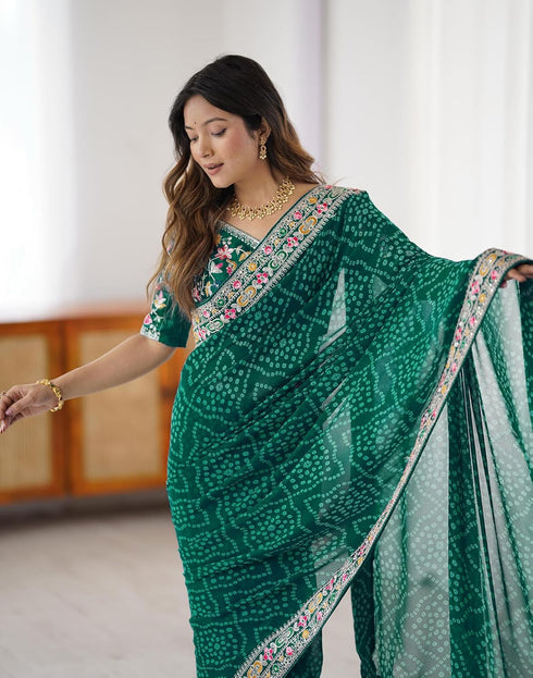 Vasthrlay Georgette Embroidery Unstitched Pink Saree