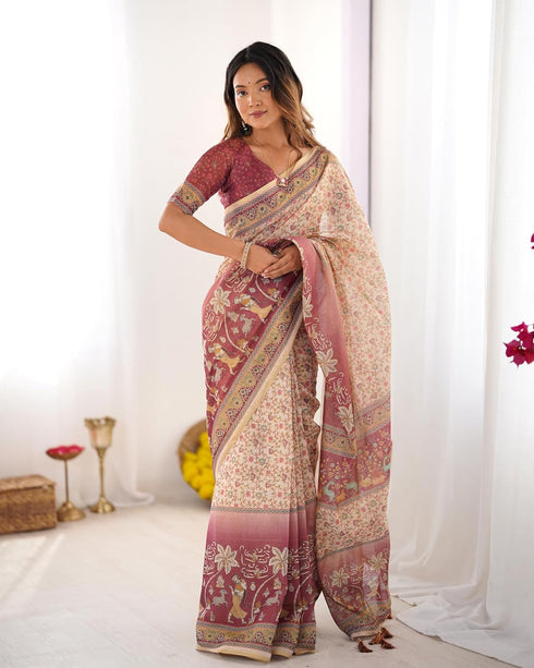 Vasthrlay Handloom Grey Beige Traditional Saree