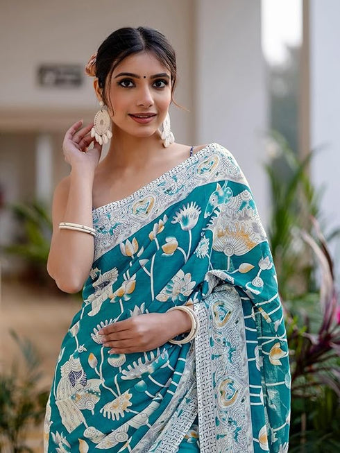 Vasthrlay Womens Printed Unstitched Beige Saree