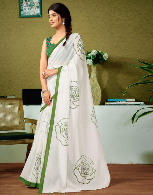 Vasthrlay Chanderi Printed Unstitched Blue Saree