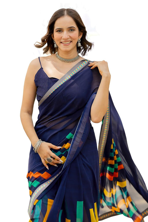 Vasthrlay Fashion Georgette Geometric Green Ethnic Wear