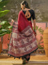 Vasthrlay Geometric Printed Red Saree With Unstitched Blouse Piece