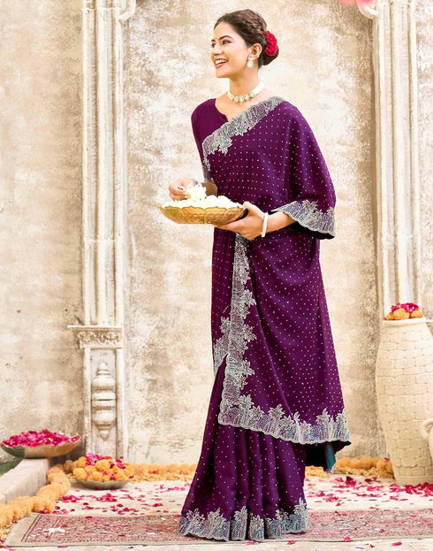 Vasthrlay Womens Scalloped Unstitched Maroon Saree
