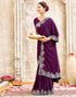 Vasthrlay Womens Scalloped Dark Purple Saree With Unstitched Blouse Piece