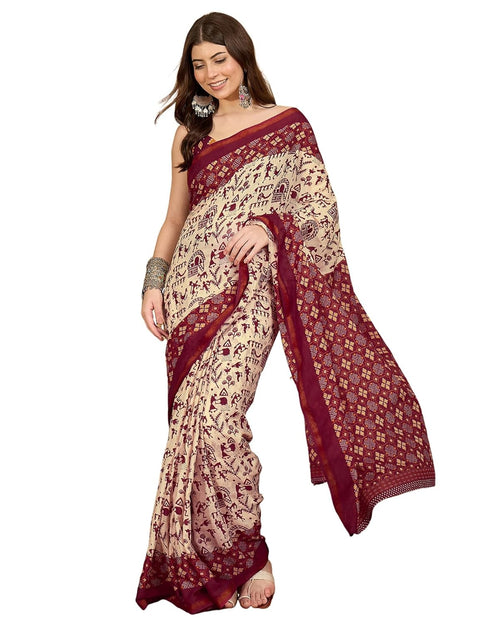 Vasthrlay Womens Printed Unstitched Maroon Saree