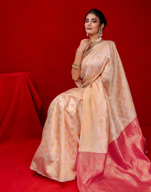 Vasthrlay Womens Weaving Unstitched Cream Saree
