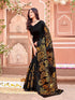 Vasthrlay Womens Printed Black | Golden Saree With Unstitched Blouse Piece