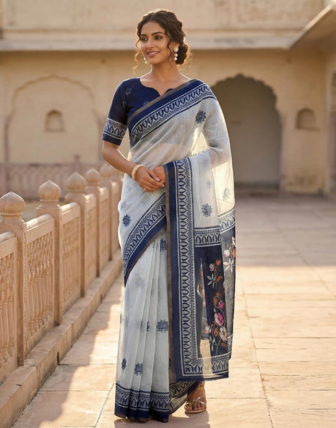 Vasthrlay Womens Printed Unstitched Peach Saree