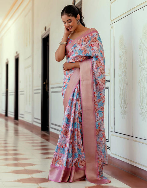 Vasthrlay Womens Printed Unstitched Beige Saree