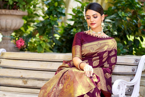 Vasthrlay Banarasi Wine Ethnic Wear