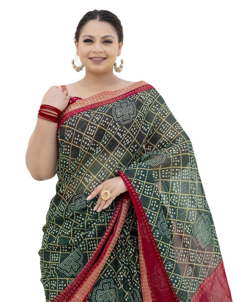 Vasthrlay Chiffon Bandhani Unstitched Pink Saree